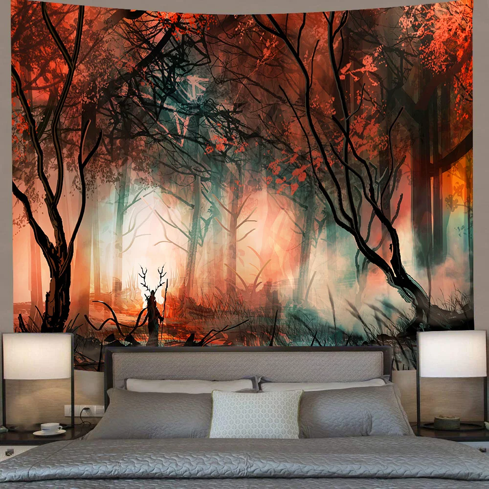 Psychedelic Forest Print Tapestry Wall Hanging Bedspread Art Decor Home Tapestry 
