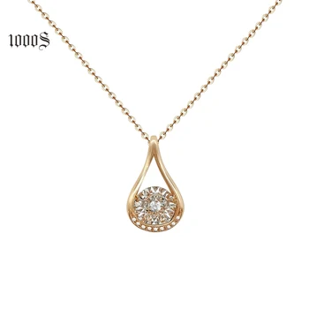 Fashion Design Real Water Drop Dancing Diamond 18K Gold Pendant Charm Chain Necklace Jewelry Women Wholesale