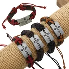 Cross Bracelet Handmade Fashion Men And Women Jewelry Cross Cowhide Bracelet Handmade Leather Hemp Rope Retro Bracelet