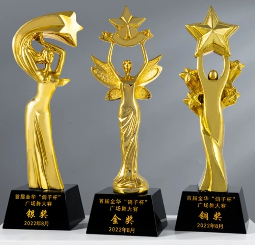 product jy wholesale customizable logo gold plating resin dancing girl dancer trophy awards souvenir with gift box-2