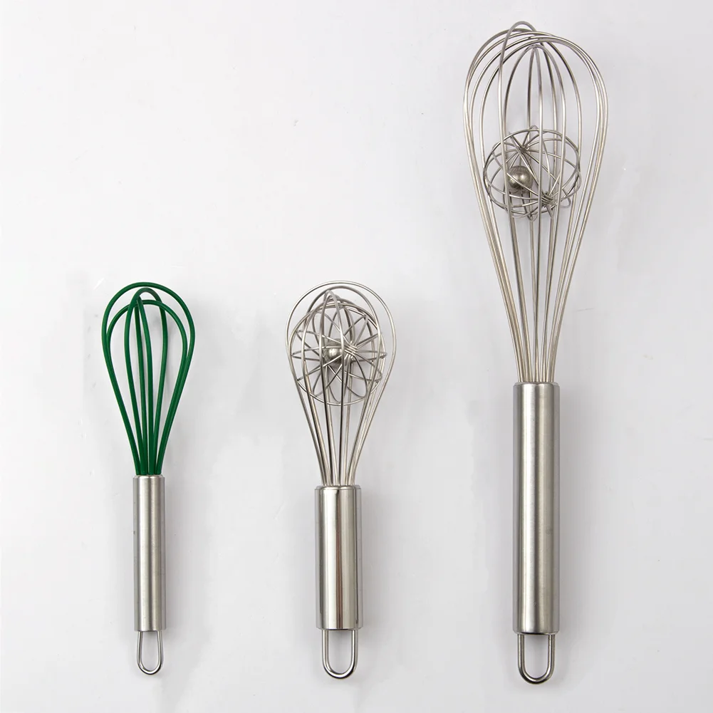 Multi Purpose Silicone Egg Whisk Stainless Steel  Double Balloon Wire Whisk Manual Egg Beater