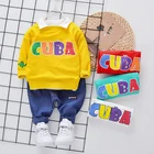 Long Jeans Color Letter Print Set 2 Piece Long Sleeve T-shirt Jeans Spring And Autumn Boys And Girls