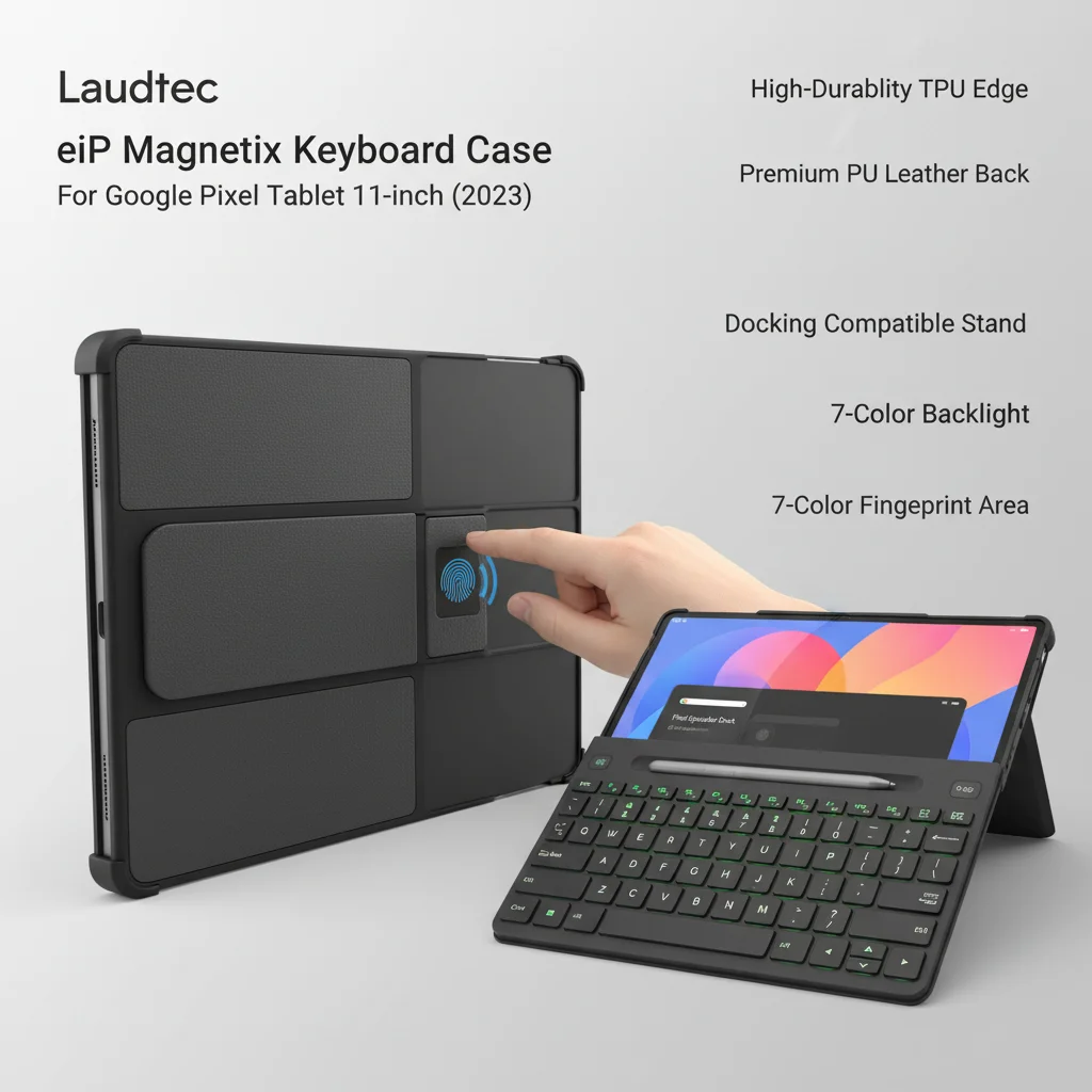 product magnetic keyboard case for google pixel tablet 11 inch adjustable angle detachable portable speaker dock backlight laudtec-6