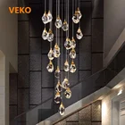Long Crystal Chandelier Spiral Chandelier For Home Hotel Copper Metairal +k9 Crystal Led Stairs Lights Pendant Lights