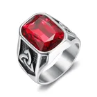 Ruby Stone Ring Ruby Hip Hop Jewelry Vintage Stainless Steel Ruby Stone Viking Ring Man
