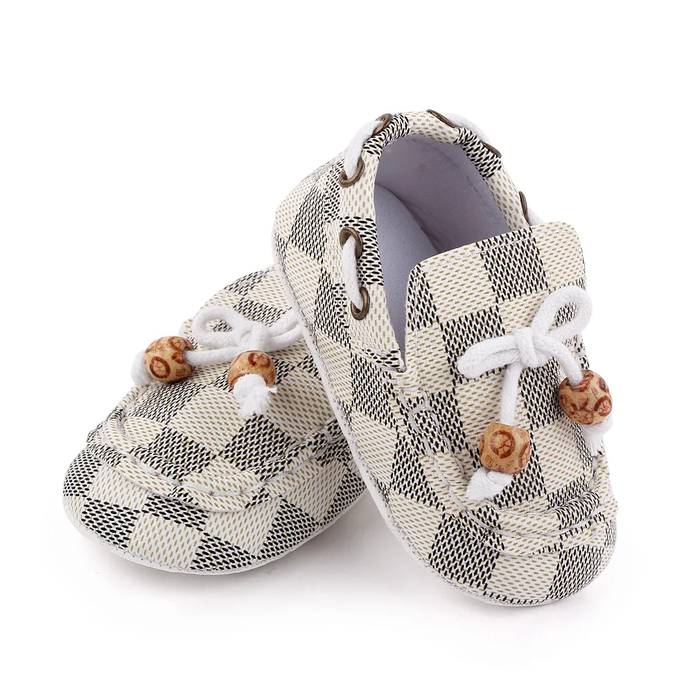 New Classic Vintage Plaid Toddler Shoes with Bow Non-slip Soft Soled Baby Walking Shoes factory