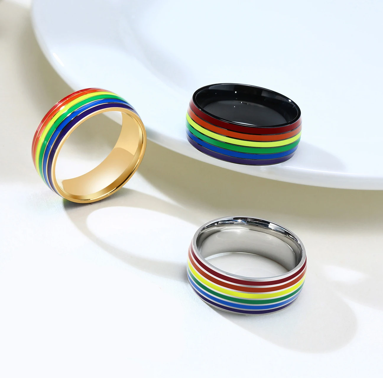 Gay Pride Victory Rainbow Ring Stainless Steel 