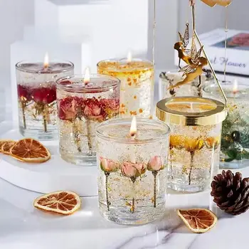 2025 Wholesale Price Home Decoration Handmade Transparent Gel Wax Scented Candles With Dried Flowers In Glass Cup