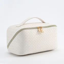 2023 PU Leather Waterproof Cosmetic Bag Large Capacity Travel Makeup Bag Divider Flat Lay Makeup Organizer Bag