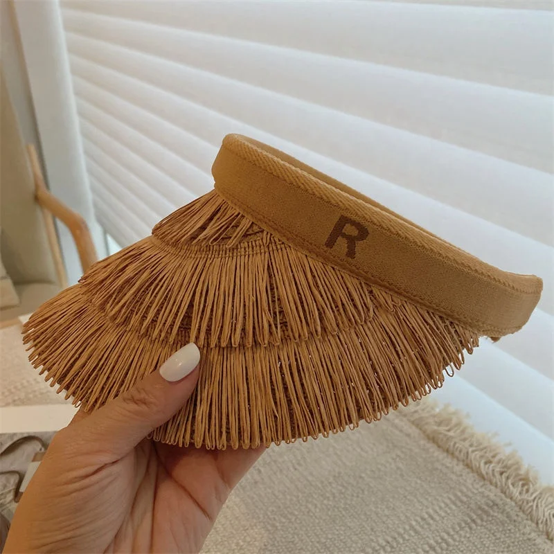 Summer Hat Women Wide Brim Hollow Straw Braid Tassel Beach Cap Straw Hat Hand Weaving Women Beach Hat