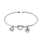 Wedding Bridesmaid Bracelet Custom Adjustable Initial Lucky Charm Cuff Heart Knot Bracelet Bangle
