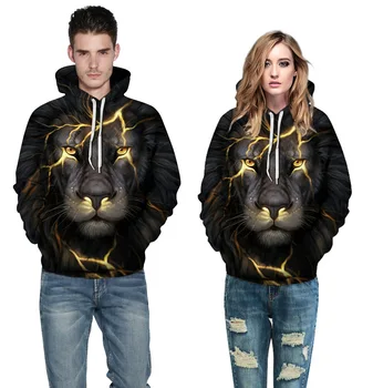 High Quality In Stock Glow Animal Digital Printing Lion Sports Sports Wear Oversize Sweatshirts and Hoodie