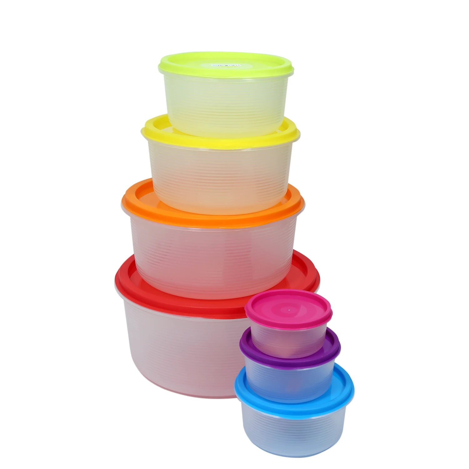 Haixing New design clear round plastic colorful  Food Storage Container Box with lid  container set