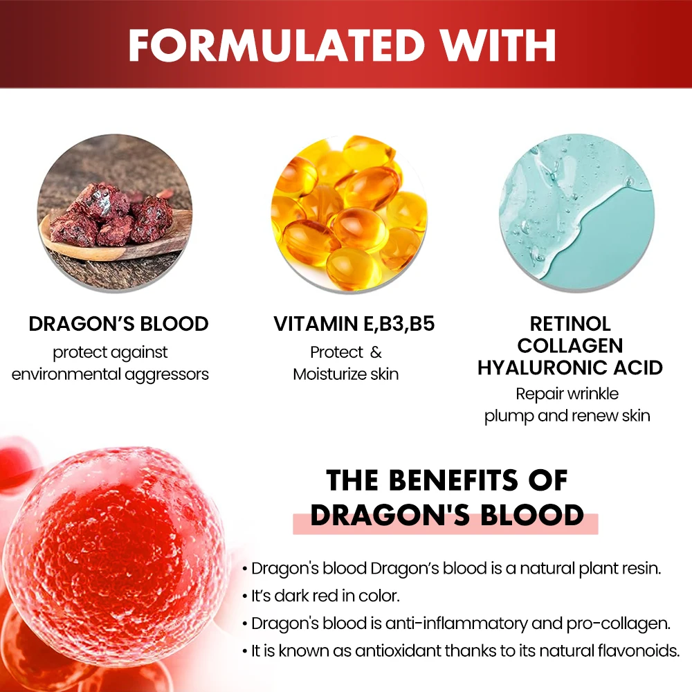 Dragon Blood Skin Care Set Private Label Beauty Anti Aging Smooth Wrinkles Facial Serum Face Cream Body Lotion Skincare Set
