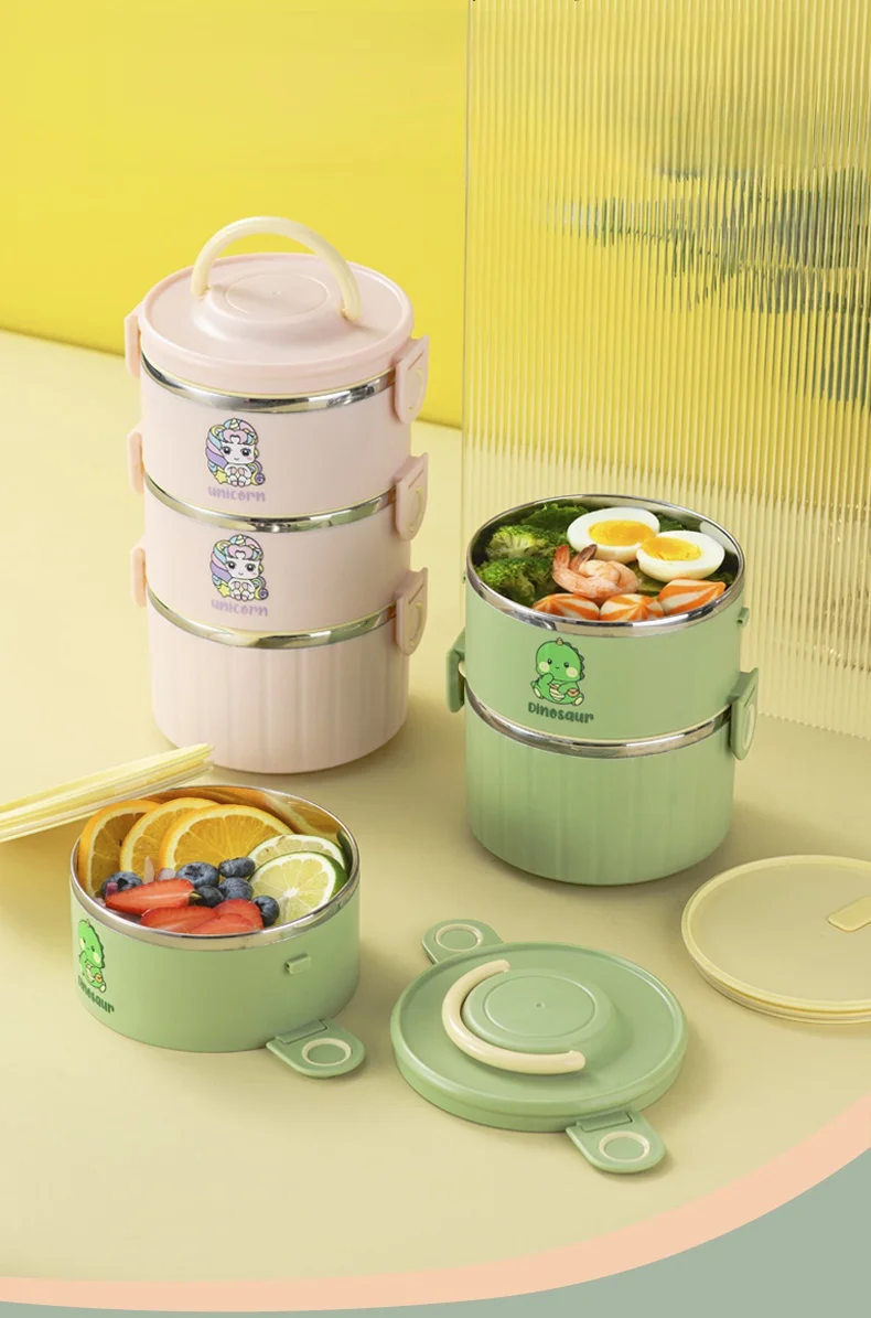 Wholesale Colorful Bento Boxes Double Layer Lunch Box Student School 304 Stainless Steel Tiffin Box With Thermos_16