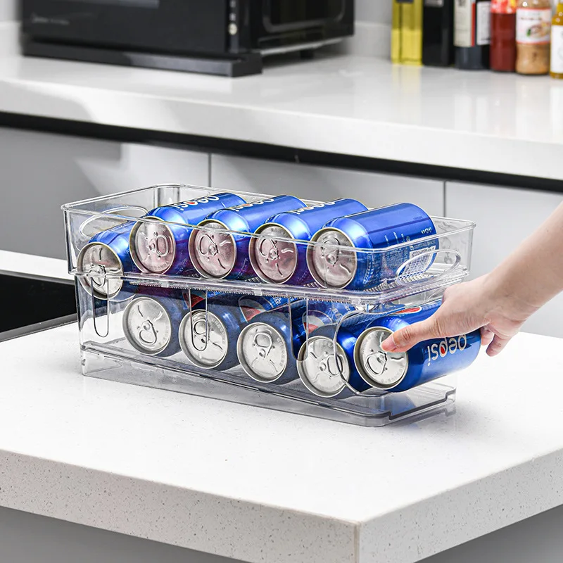 Household Sundries Clear Stackable Drink Beverage Rolling Soda Can Dispenser Container Plastic kitchen Storage Containers