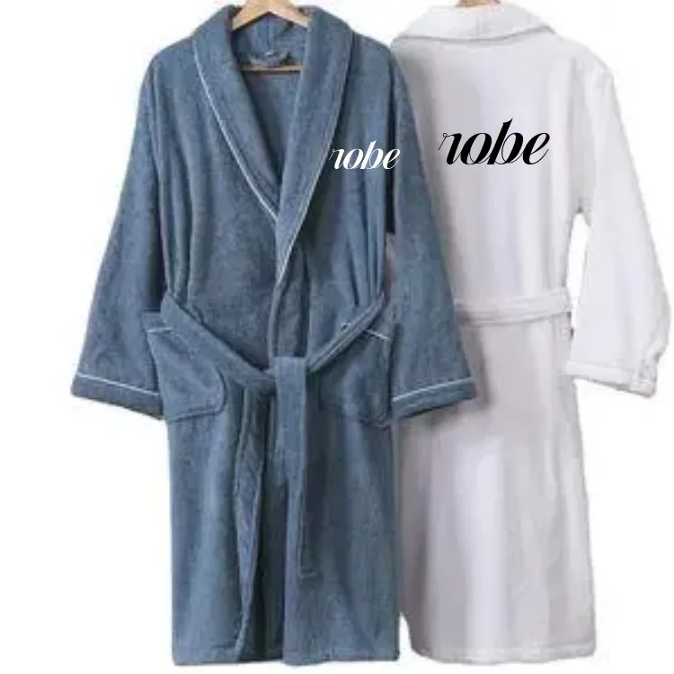 Custom hotel bathrobe 100% cotton terry bathrobe with piping