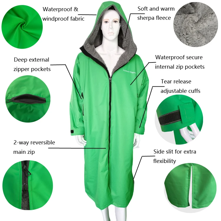 waterproof swim parka robe custom logo waterproof changing poncho robe fleece lining swim parka coat jackets