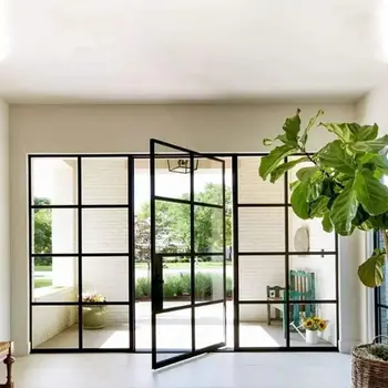 ALUFRONT Front Door Grill Design Casement Doors Metal Simply Slimline French Double Aluminium Framed Hinged Door