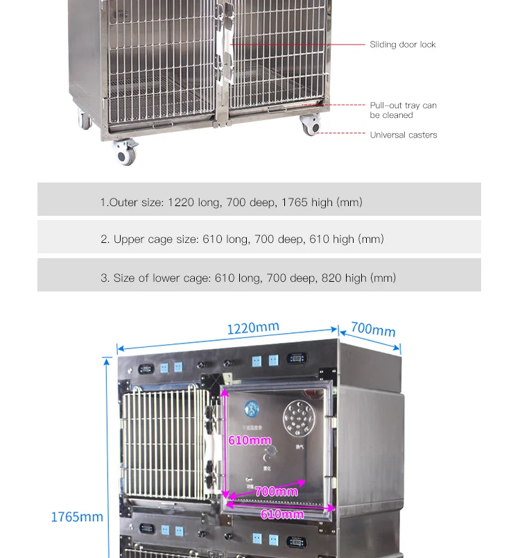 High Quality Thermostatic Stainless Steel Dog Pet Cages Houses Temperature Control & Oxygen Cabin