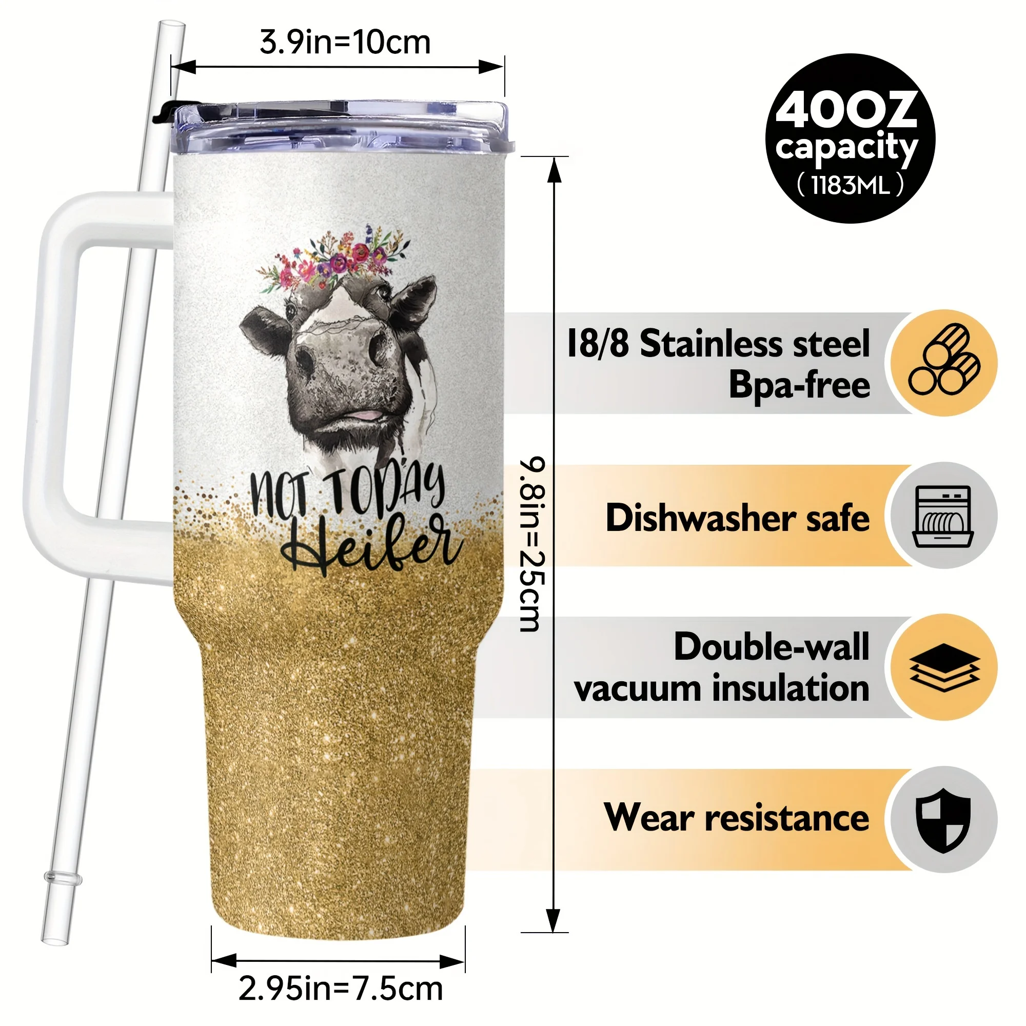 Personalized 40oz Stainless Steel Sublimation Tumbler With Lid Straw Handle Glitter Gold 30oz 40oz Outdoor Mugs