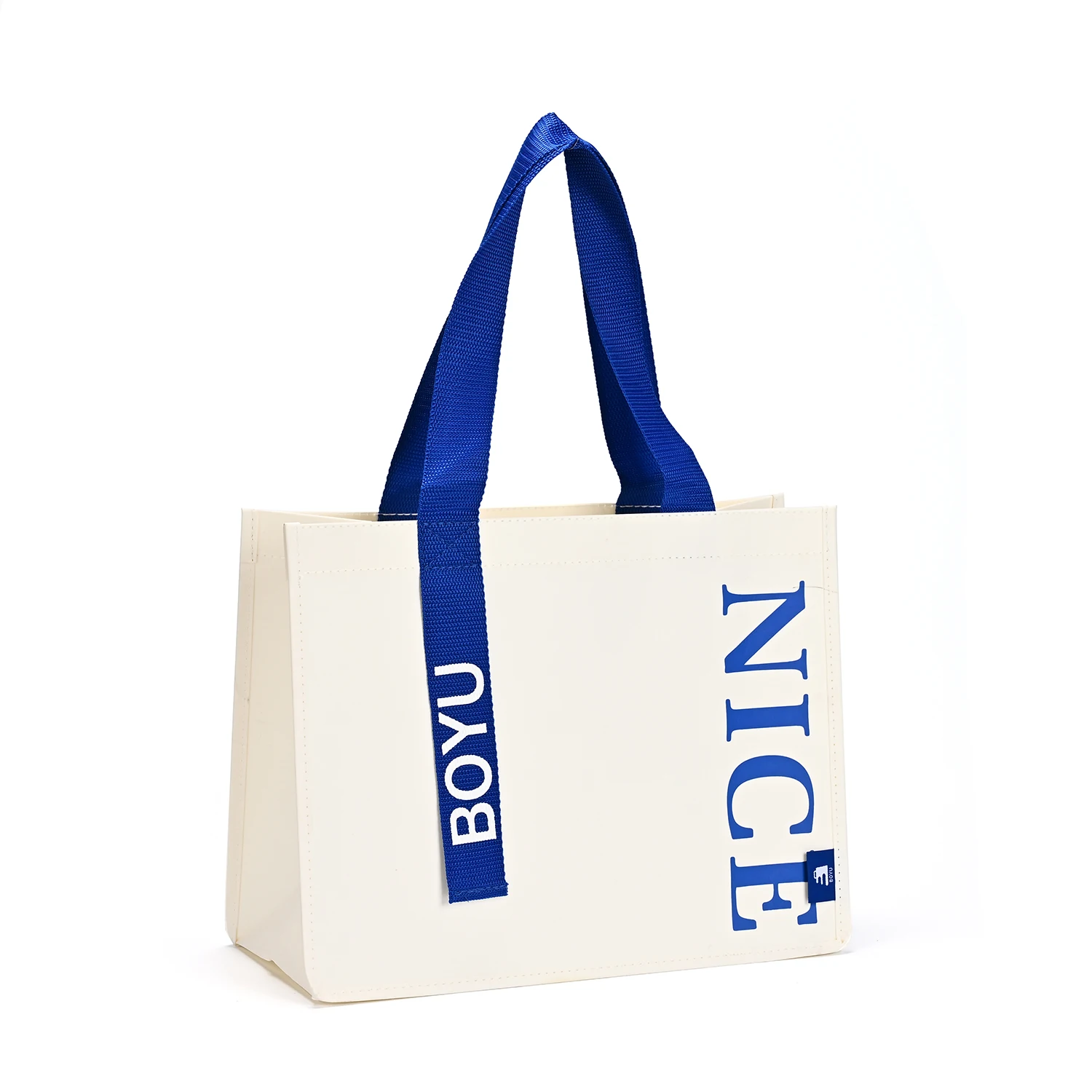 Custom logo Large Big Thick Reinforced Strong Handle Blue Washable Kraft Paper Bags Canvas Gift Tote Shopping Bag manufacture