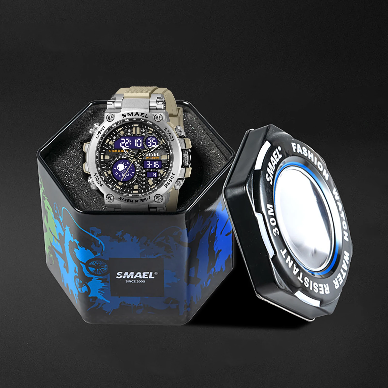 SMAEL 8093 Sport Watch Men Watches Waterproof 5Bar Dual Time Men's Watches Shock Resistant Alarm Clock montre homme