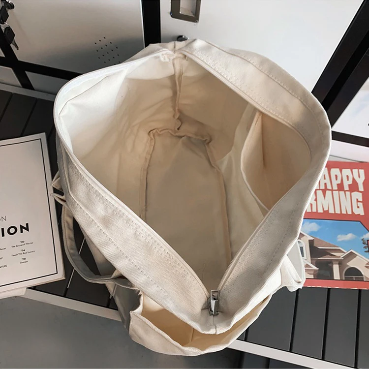 Budget Custom Large Cotton Canvas Yacht Tote Bag 100 Recycled Cotton Canvas Bag With Tow Pockets details