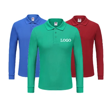 custom embroidery logo mens women 100% pure cotton long sleeve polo for team work