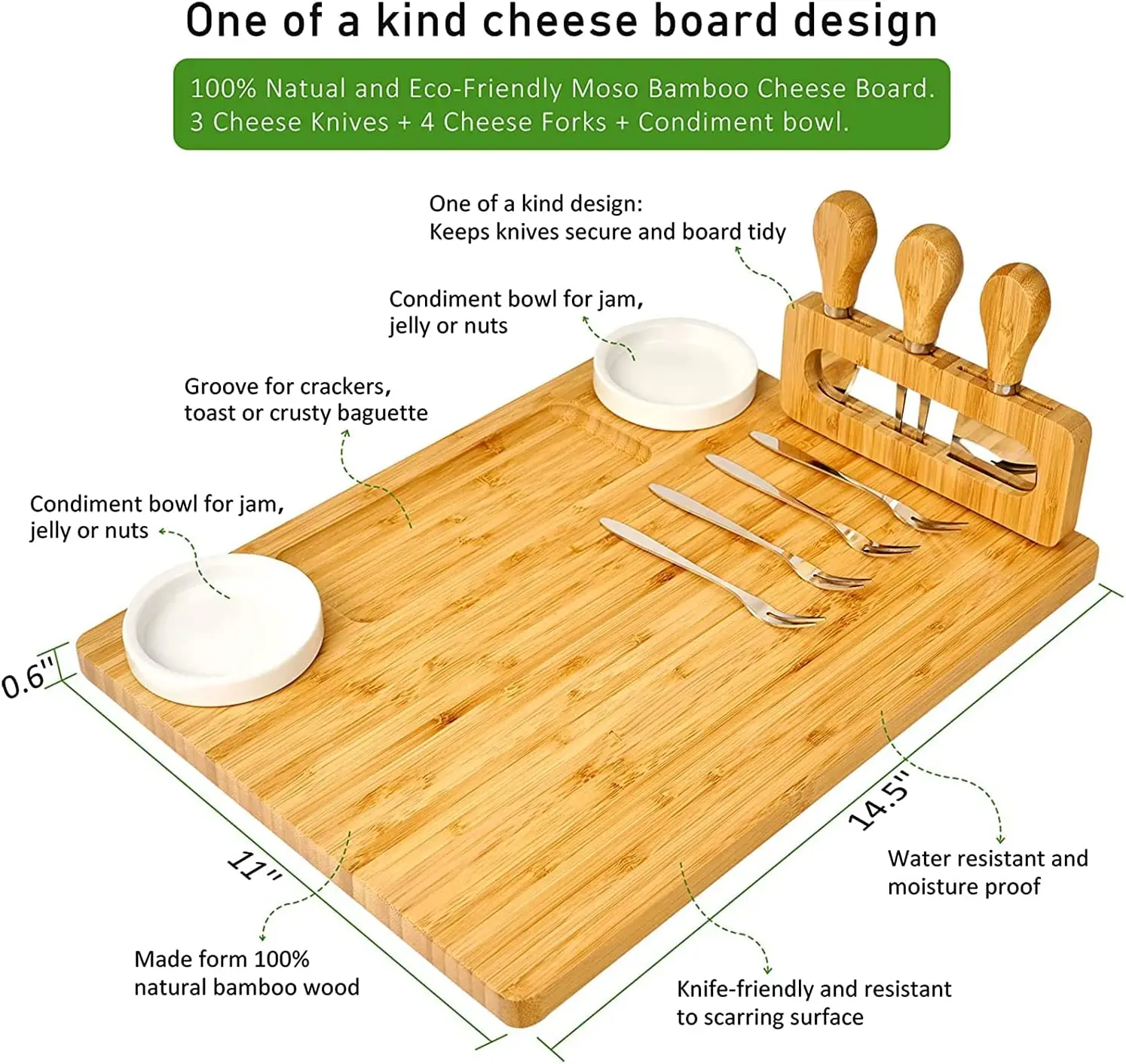 Custom Tray Set Bamboo Cheese Board Knife Set Wooden Chopping Board Charcuterie Cutting Board Platter with Cutlery