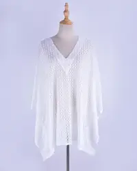 Summer Women White Lace Hollow Out Deep V Neck Sexy Beach Cover Up Dress
