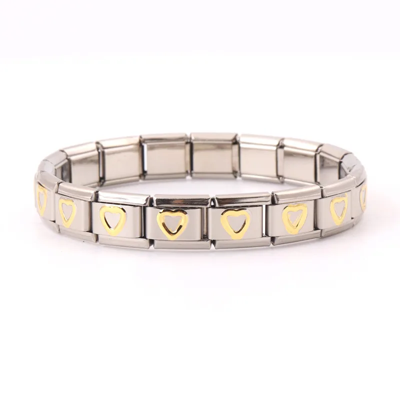 High quality gold heart stainless steel bracelets mens womens bracelets jewelry making elastic Italian charms link bracelet