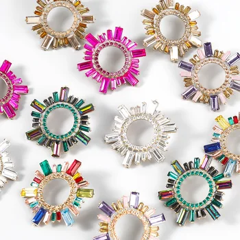 2022 Women Fashion Shiny Rhinestone Sunshine Sunflower Gemstone Crystal Stud Earrings