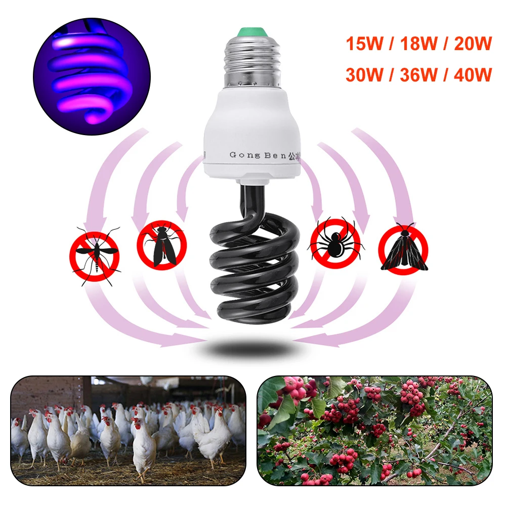 13W-40W UV Ultraviolet Black Light Bulbs E27 220V 12V Spiral BLB CFL Insect Fly Mosquito Killer Lure Lamp Fluorescent Detection