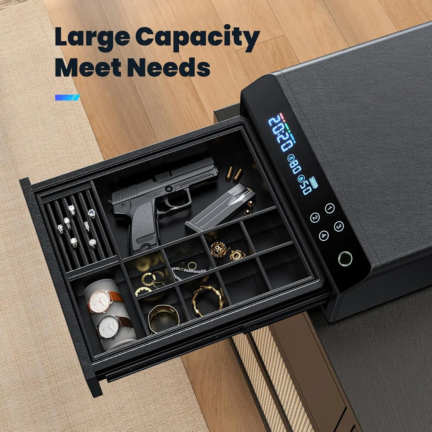 CEQSAFE Wholesale Home Automatic Luxury Leather Bluetooth Drawer Black Watches Safe Watch Winder Box factory