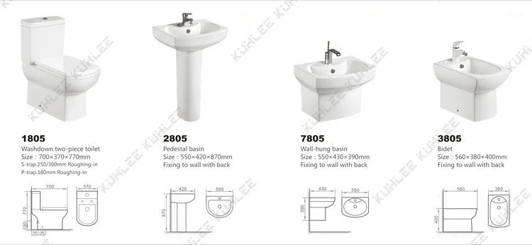 Popular Modern Sanitary Ware Bathroom Ceramic Washdown Two Piece Toilet Basin 4 Pieces Sets Suite