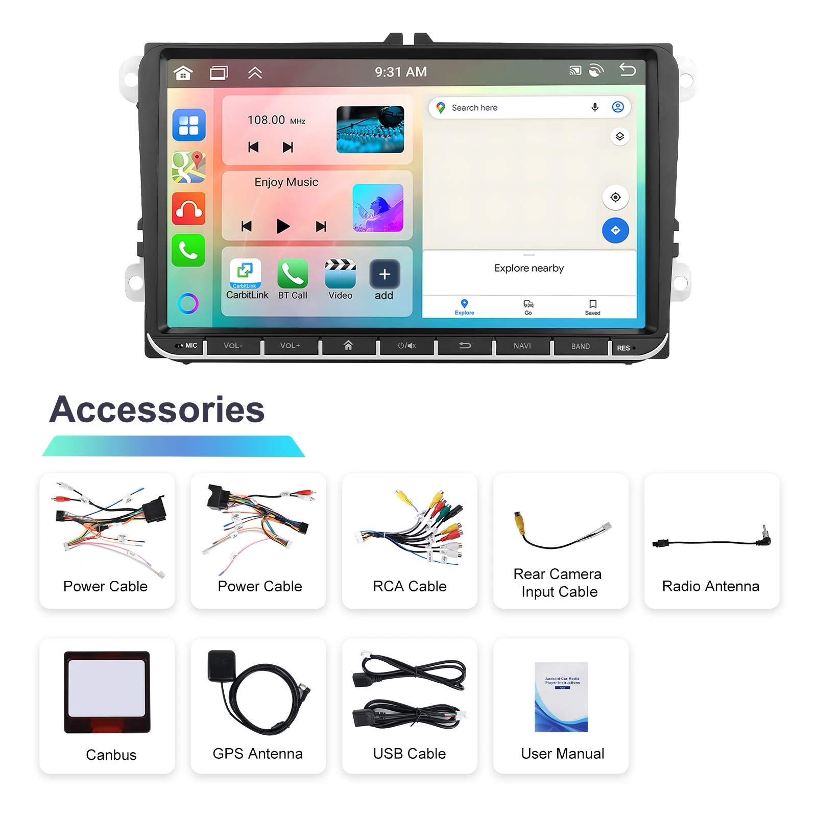 Podofo 6+128G 9" Android Car Audio Carplay Android Auto Radio Para Auto GPS WIFI for Volkswagen/VW/Passat/Golf/MK5/Jetta T5/Polo A4199 manufacture