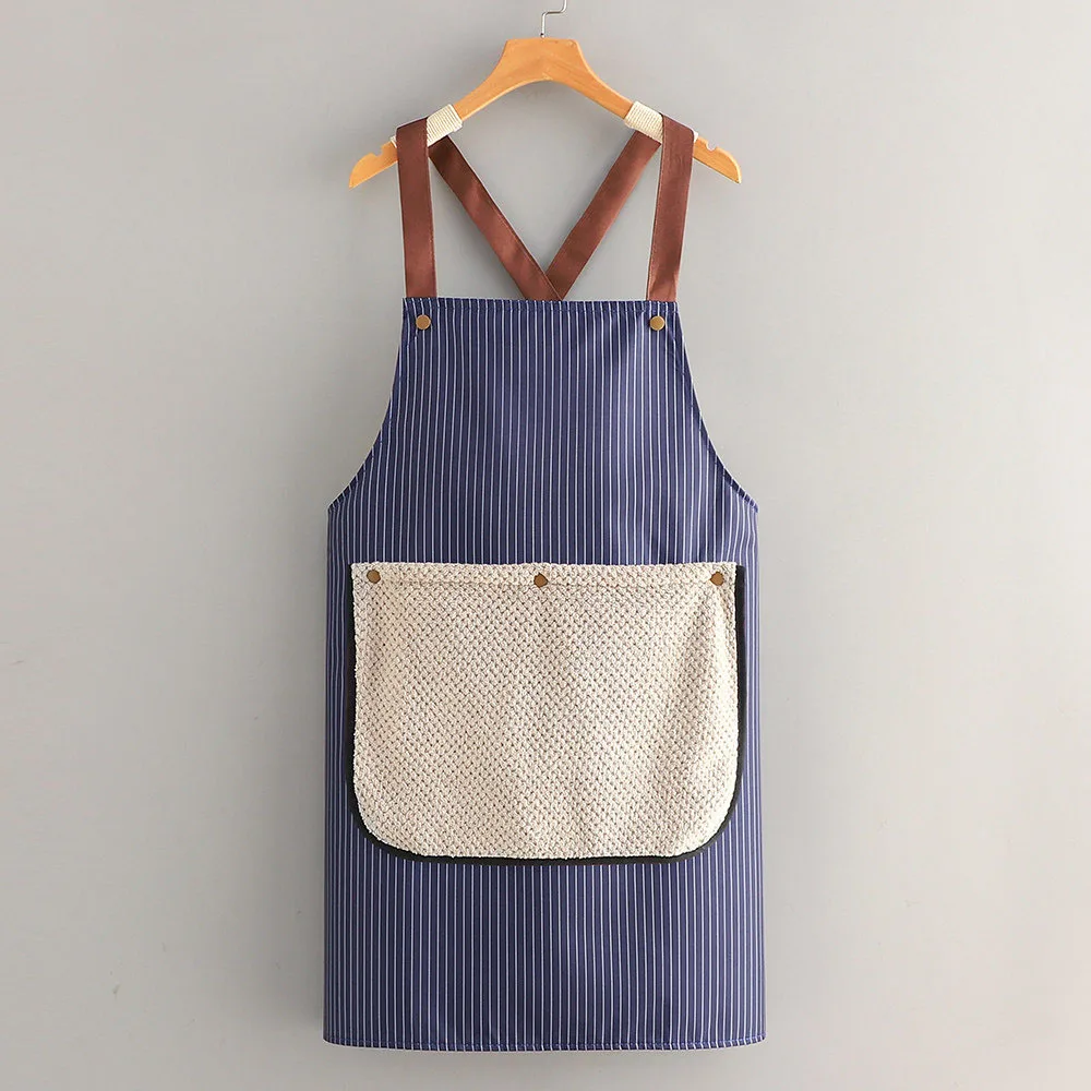 Detachable Thick Canvas Simple Style Sleeveless Stripe  Waterproof Grease Proofing Household Kitchen Hand Towel Apron