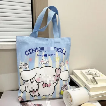 Hot Selling Cartoon Sanrioed Printed Canvas Tote Handbag Large Capacity Shoulder Strap Bag Kawaii Canvas Bag