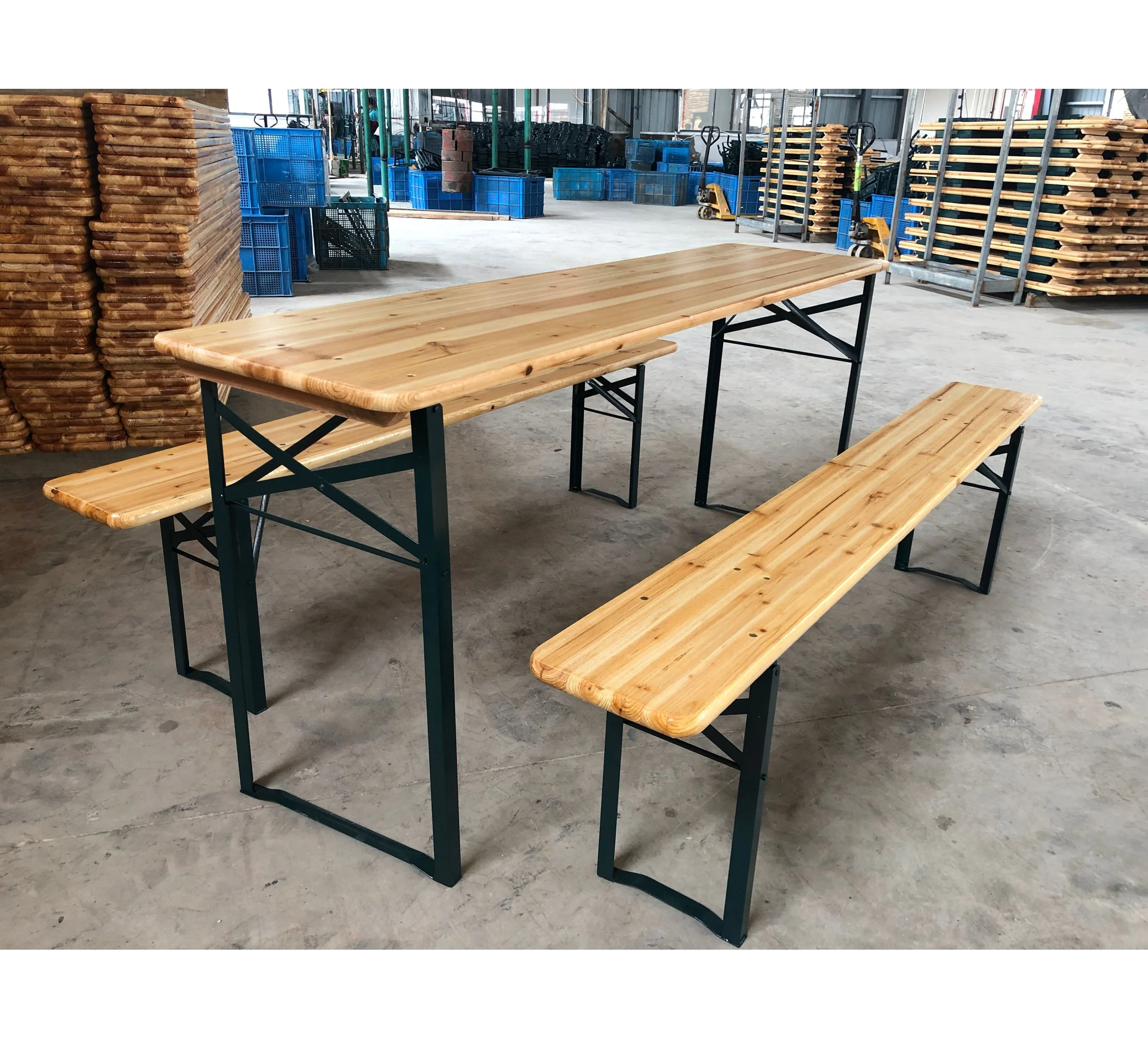 Large Outdoor Wooden Folding Beer Table Bench Set 