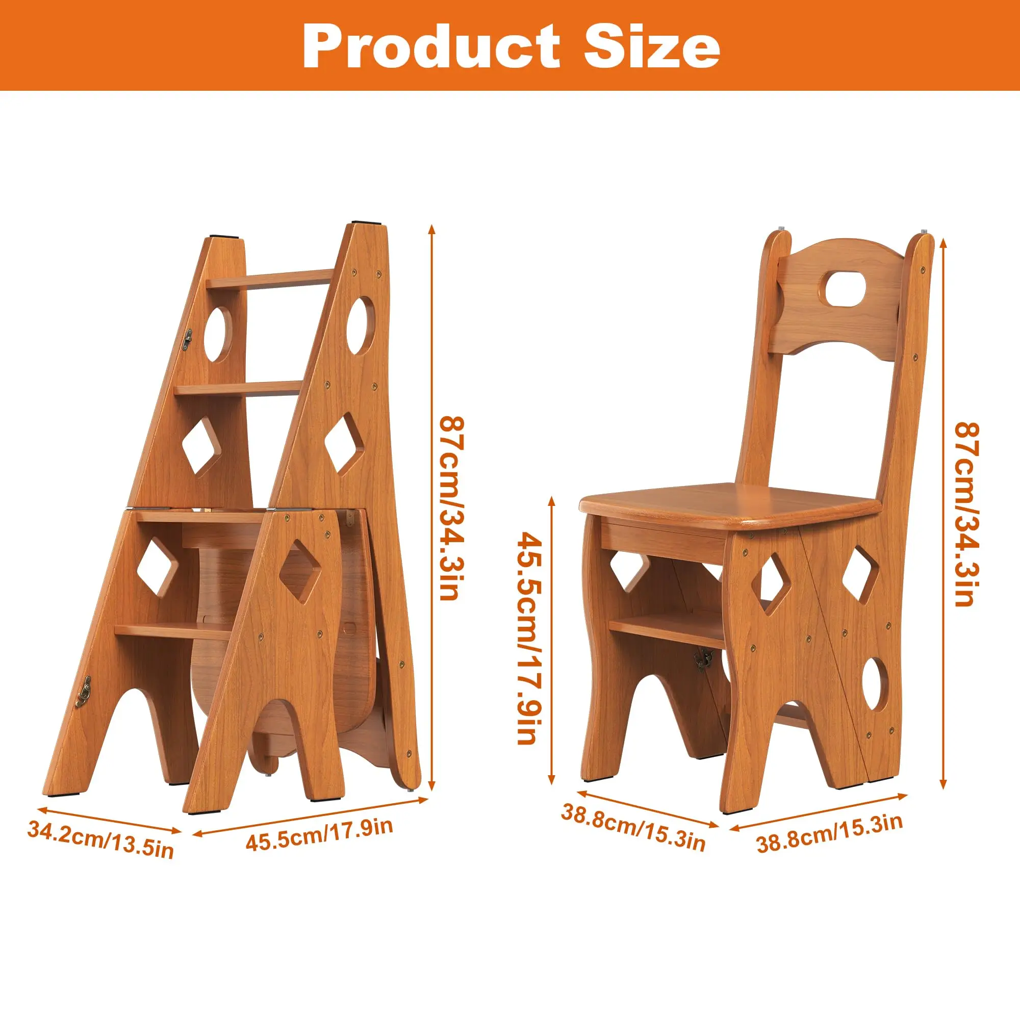 product portable foldable wooden stair chair living room furniture with library ladder display rack for bedroom storage decor-11