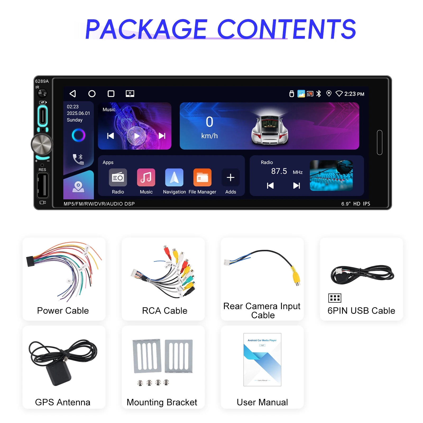 android auto gps wifi bt usb ips display split screen knob control a4505-19