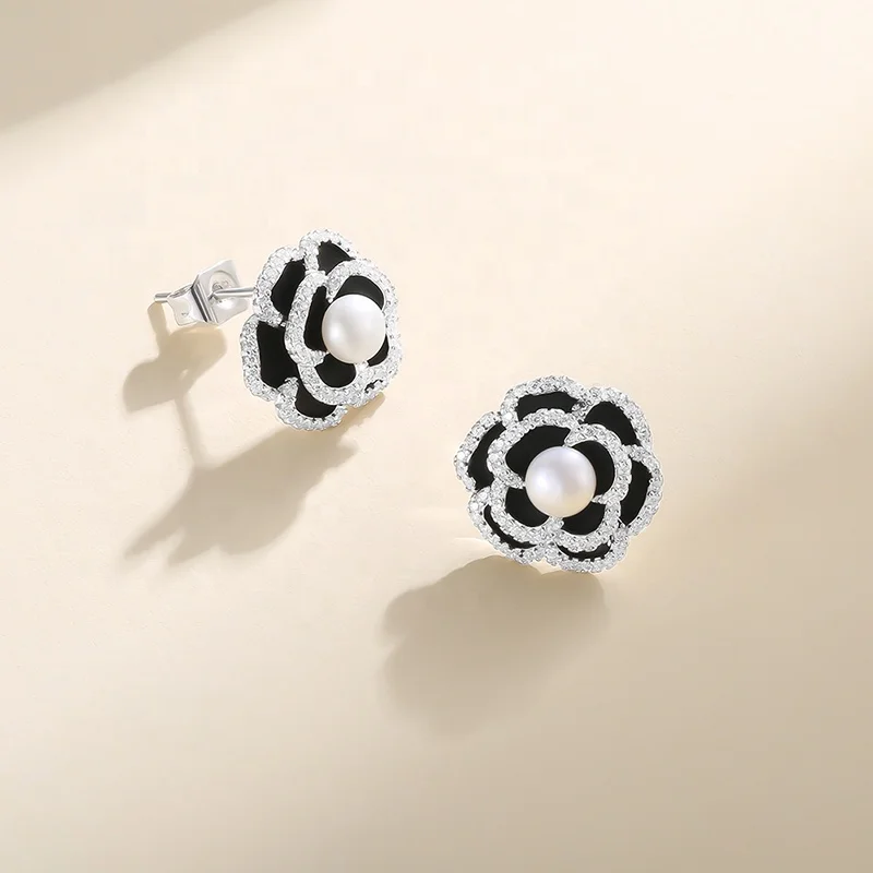 CDE YE1712 Fine Jewelry 925 Sterling Silver Earring Wholesale Bulk Flower Shape Rose Design Earring Women Pearl Earrings