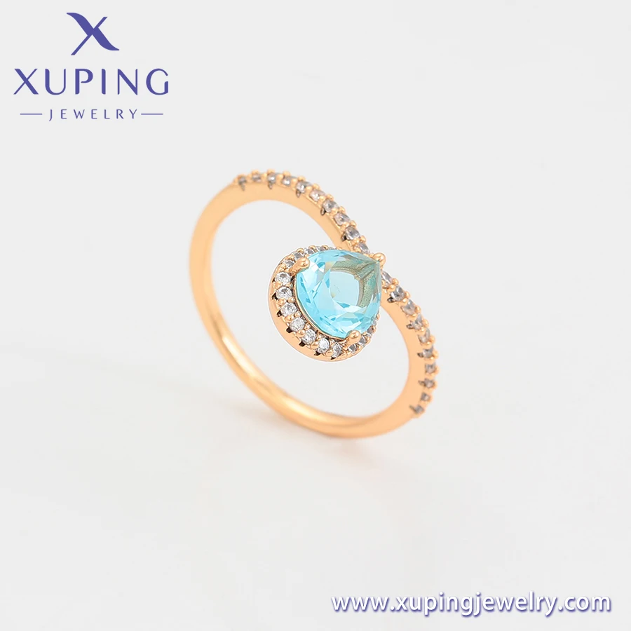 A0091587 XUPING Jewelry customization accessories woman 18K gold color Copper gold plated Light blue stone Slender finger ring
