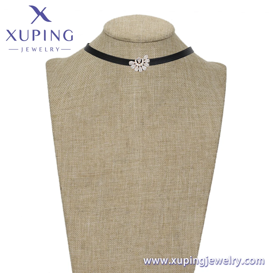 A00905526 xuping jewelry black simple collarbone chain necklace titanium leather chocker fashion elegant necklace