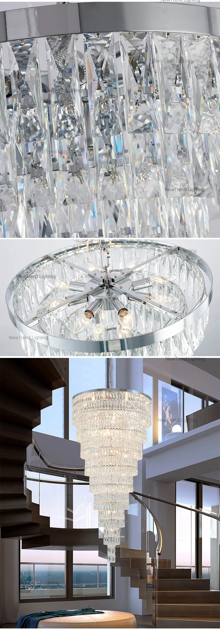 CPL-194 Modern Design Indoor Decoration Hotel Villa Staircase Wedding Crystal Luxury LED Chandelier details