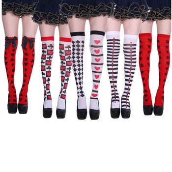 Party Socks Red Over Knee Socks Sexy Bar Casino Poker Printing Women Thigh High Stocking Costume Accessories