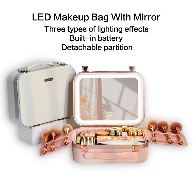Hard Beauty Case Large Mirror Capacity Cosmetic Organizer Custom Hand Bag Travel Makeup Train Brush Storage Bag Case details