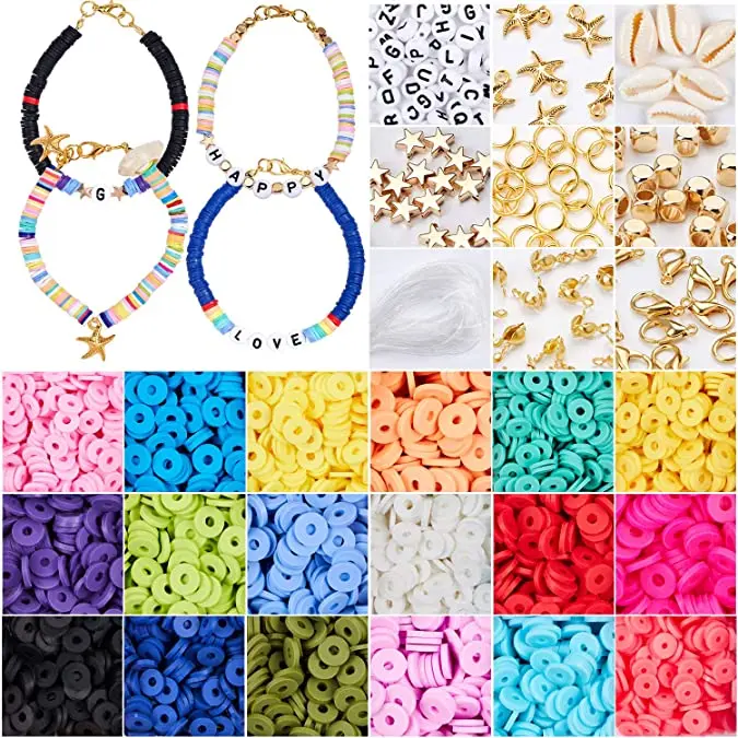 Mixed Color Flat Round Polymer Clay Heishi Beads Kids Handmade Toy 6mm Round Plastic Beads for Jewelry Making