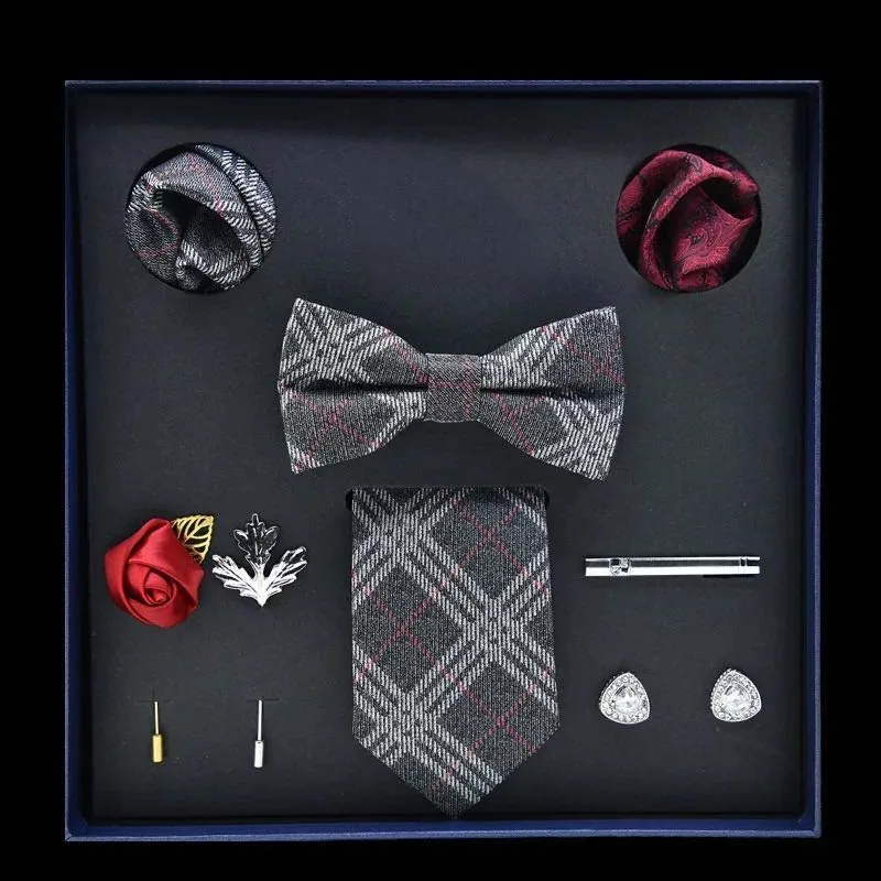 Men's Silk Tie and Pocket Square Woven Formal Tie Cufflink Set Solid Neckties